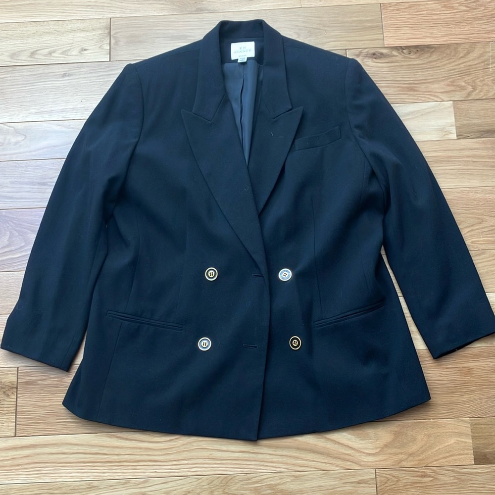 Vintage En Avance Black Double-Breasted Blazer with Gold Buttons